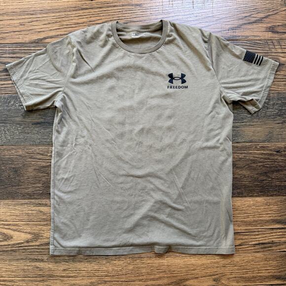 Under Armour Freedom T-Shirt Men’s Large Tan Flag Logo Graphic UA - Picture 1 of 4